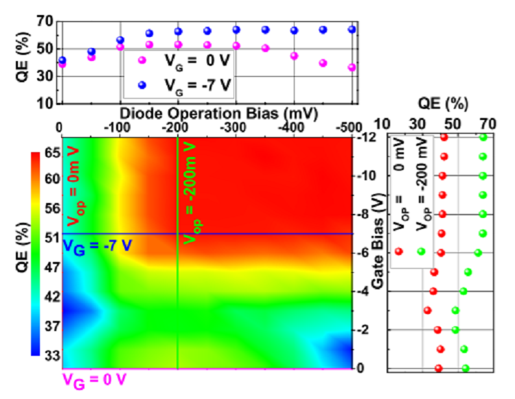 Evaluating the size-dependent quantum efficiency loss in a SiO<sub>2</sub>-Y<sub>2</sub>O<sub>3 </sub>hybrid gated type-II InAs/GaSb long-infrared photodetector array
